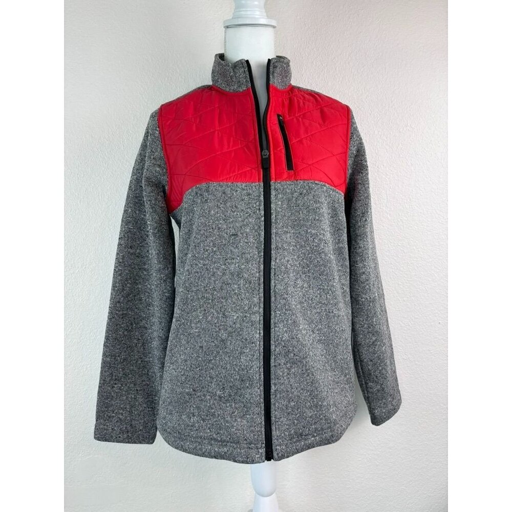 Zyia Active women's large red quilted grey ash cabin jacket full zip mock neck